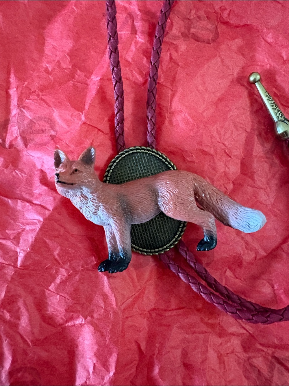 Fox Pendant Necklace in Rust and White Bolo Tie